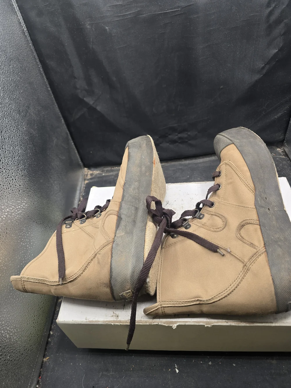 Orvis Tan Canvas High-Top Boots with Dark Brown Laces